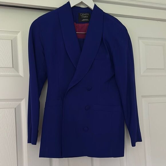 david n Jackets & Blazers - David N Petites Double-Breasted Blazer with Skirt Set in Purple